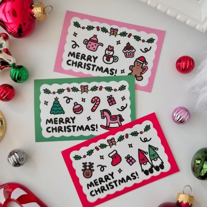 3款选圣诞节merry christmas英文小卡片花束包装礼盒装饰祝福卡片