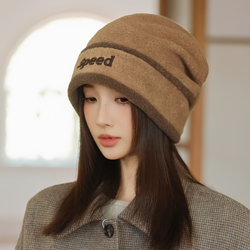 秋冬新款包头帽韩系百搭保暖加绒毛线帽防风帽子女户外出行堆堆帽|undefined