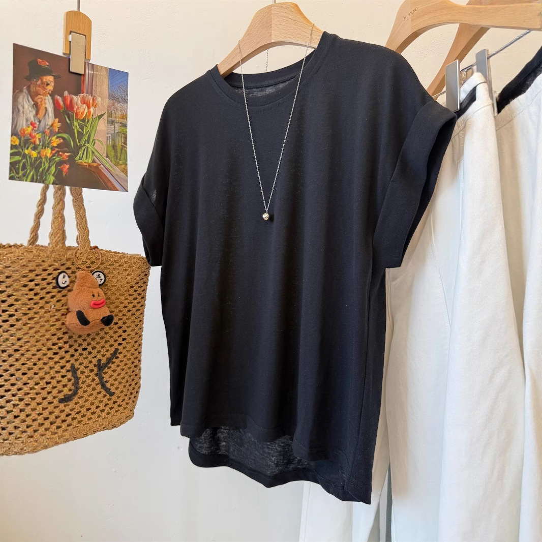 MUYANG recomendado! Camiseta de manga corta larga y manga corta con mangas enrollables y perezosas