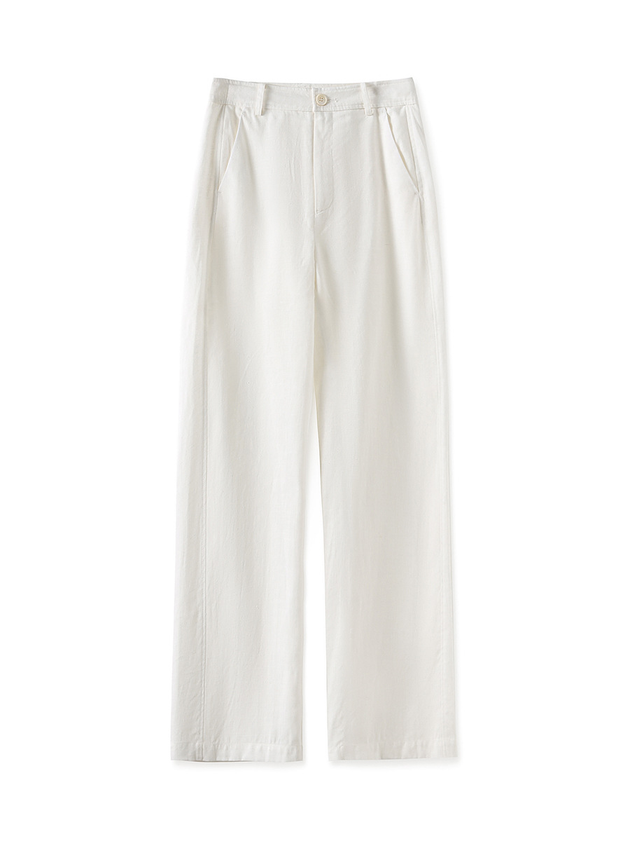 Quần âu ống rộng phong cách tiền cũ vải Tencel linen trắng mùa hè — Màu trắng