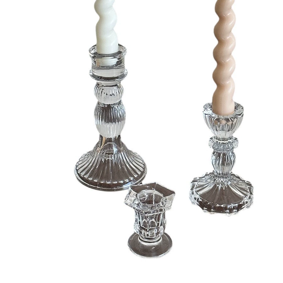 Стеклянная candlestick французский рельеф средний, прозрачное стекло декор столика 18 см