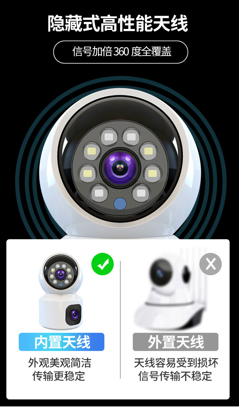 V380双镜头4G高清夜视智能监控摄像头室内家用wifi手机远程监控头