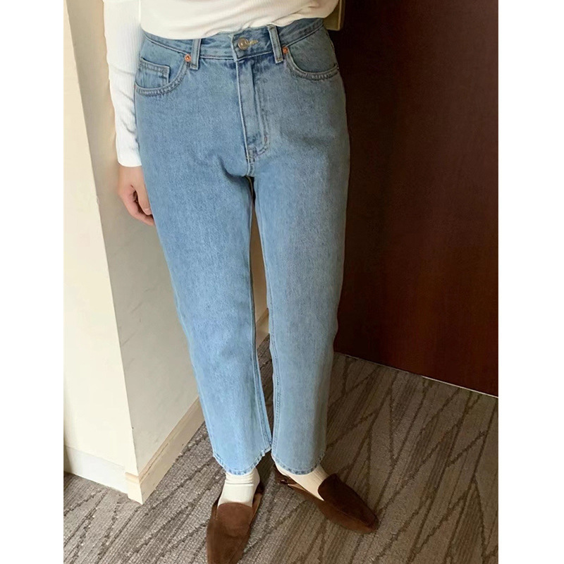 In Stock Korean Gabriel*E High-Waisted Slimming Straight-Leg Classic Versatile Light Blue Jeans for Women Spring and Summer