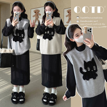 孕妇装秋装套装潮妈孕期法式穿搭连衣裙马甲两件套秋冬季2025新款