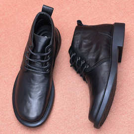 马丁靴款真皮中帮男士商务休闲皮靴英伦软底头层牛皮休闲皮鞋短靴