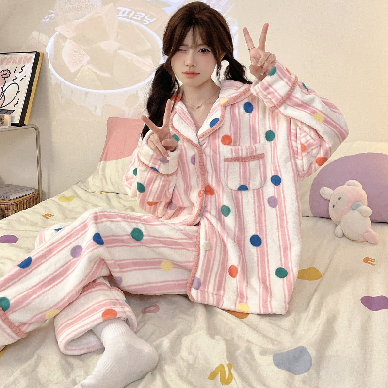 잠옷 여성의 가을 겨울 플란넬 두꺼운 달콤한 귀여운 한국 산호 양털 따뜻한 잠옷 홈 세트