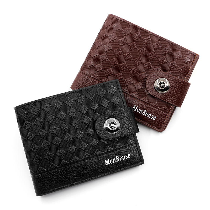 Moda tejida patrón de los hombres de la cartera de hebilla magnética corta simple delgada monedero bolso de plata cartera de los hombres