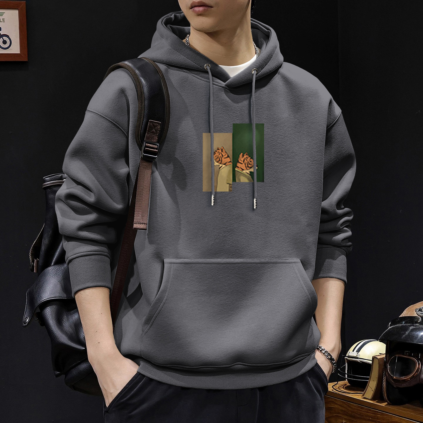 Otoño y invierno suéter masculino suelto casual in tendencia otoño y invierno engrosado pareja nueva impresión de camisa con capuzas de terciopelo