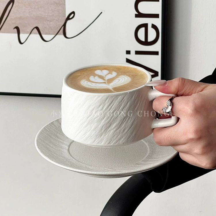 Retro stone pattern coffee cup high-end simple ceramic cup exquisite latte lacquer cappuccino mocha cup disc