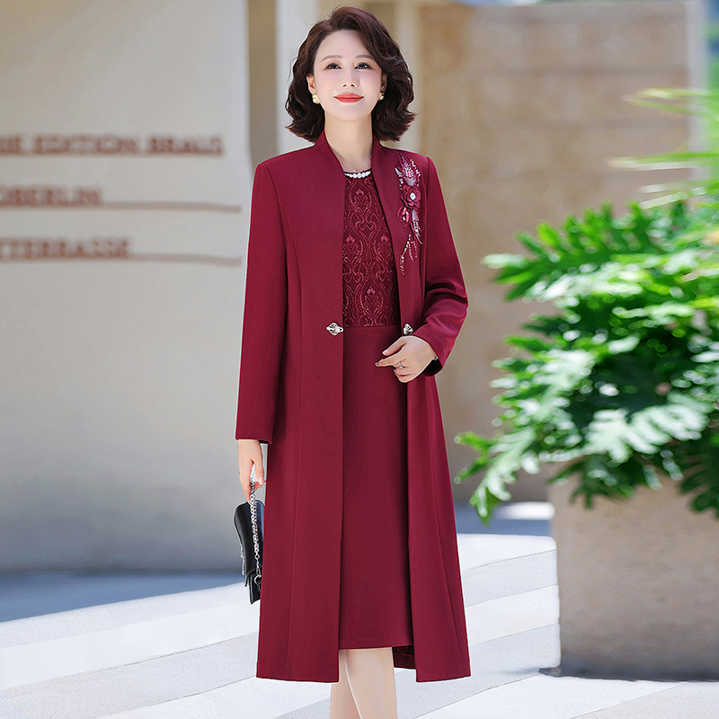 喜婆婆婚宴装2025新款高贵年轻妈妈婚礼套裙中老年春秋两件连衣裙|undefined