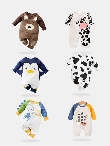 Baby onesie with cartoon animal prints for newborns, category A, suitable for both boys and girls, for outdoor wear, inspired by Instagram style.