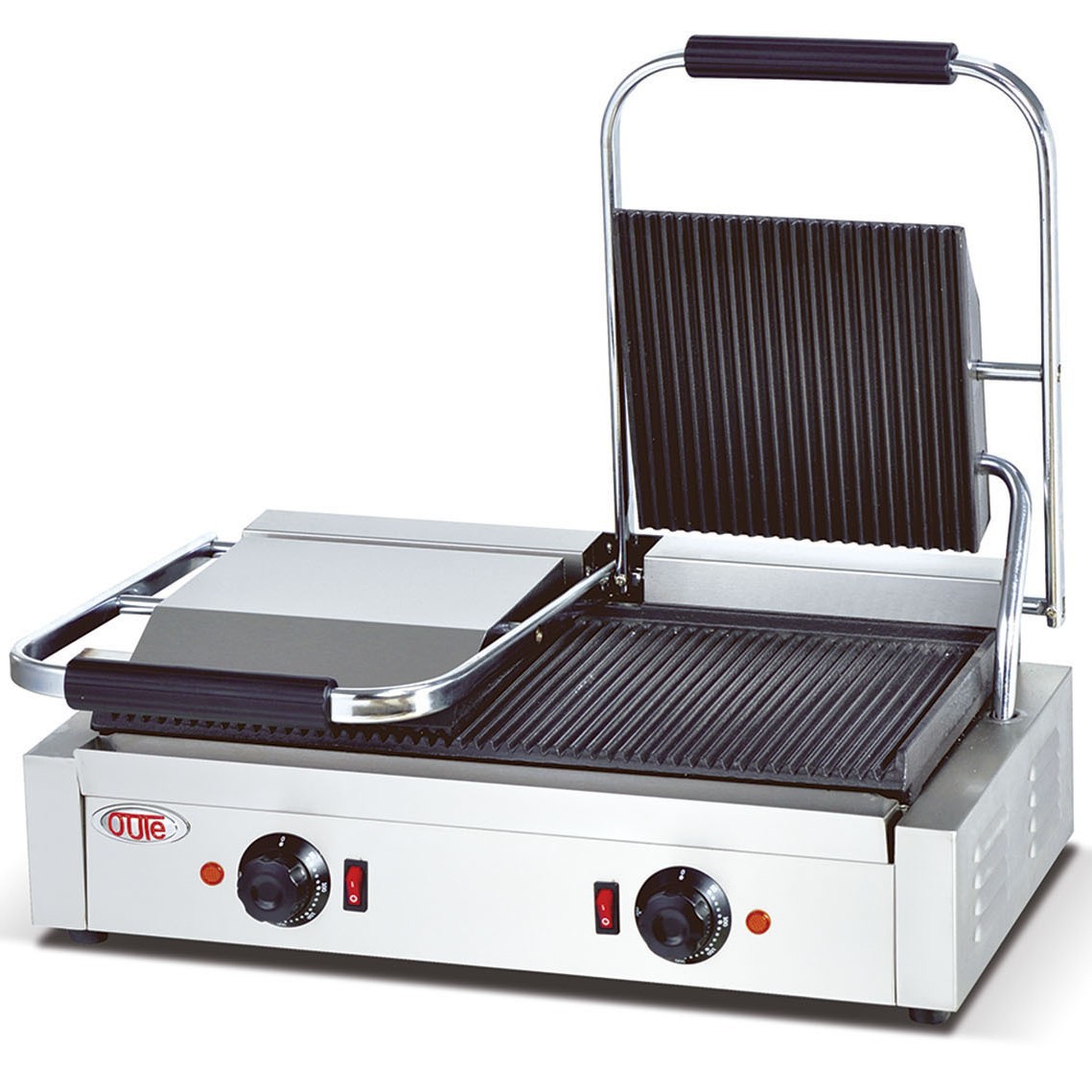 欧特厂家直销商用电热压板扒炉OT-813双头压板扒炉三明治烤肉扒炉