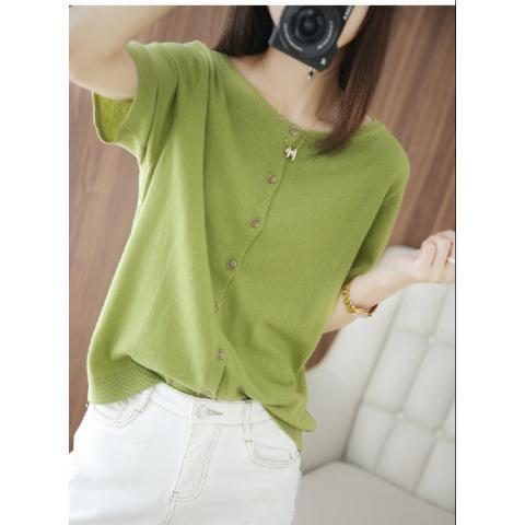 [Global Selection] Ice Silk Knitted Cardigan for Women, Thin Round Neck Loose Sun Protection Air Conditioning Shirt, Mulberry Silk Top for Summer