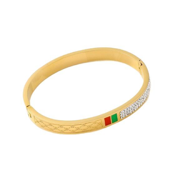 Transfronterizo nuevo rojo y verde goteo de aceite de acero de titanio elíptico 18K pulsera de oro femenina simulación universal pulsera coreana en stock al por mayor
