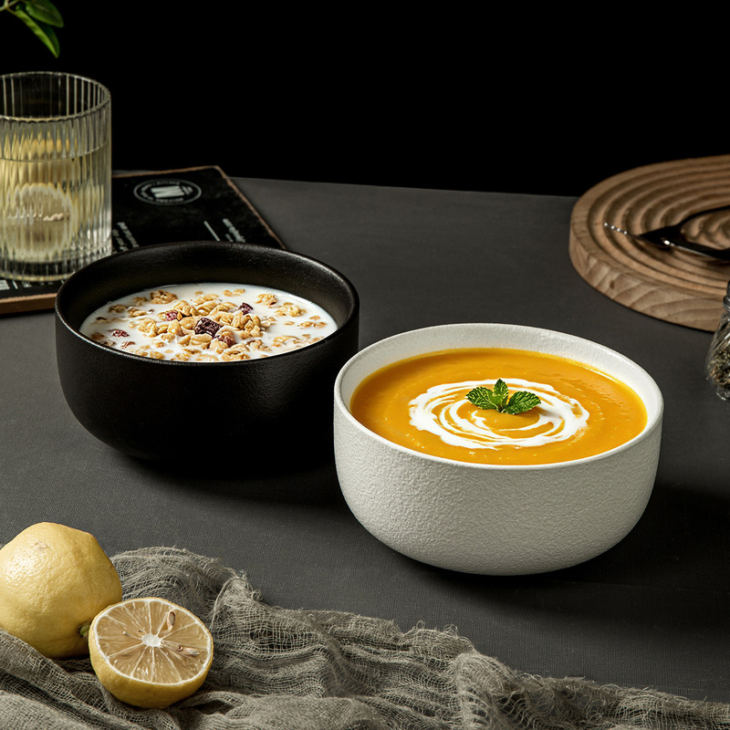 6.5 Tang Monk Bowl Black and White Japanese-Style Matte Ceramic Bowl for Home Use Breakfast Bowl Yogurt Cereal Bowl Pumpkin Soup Noodle Bowl 6.5 Tang Monk Bowl Black and White Japanese-Style Matte Ceramic Bowl for Home Use Breakfast Bowl Yogurt Cereal Bowl Pumpkin Soup Noodle Bowl