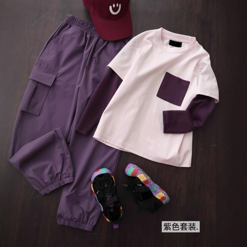 男童秋季假两件套装2025新款女孩儿童衣服洋气宝宝长裤圆领两件套|undefined