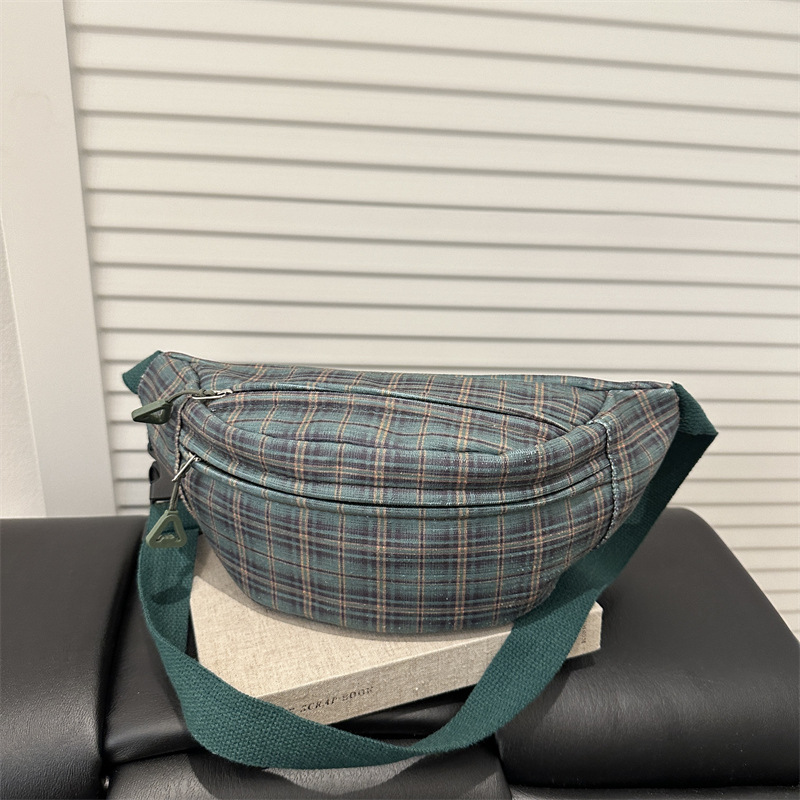 Moda coreana simple estilo extranjero bolso de mochila a cuadros mujeres 2025 primavera nuevo bolso de hombro suave bolso de pecho casual