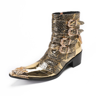 Short Boots Gold Men's Boots Sequins Trendy Men's Autumn and Winter 2024 New High-top Casual Sneakers Cowboy Boots Martins