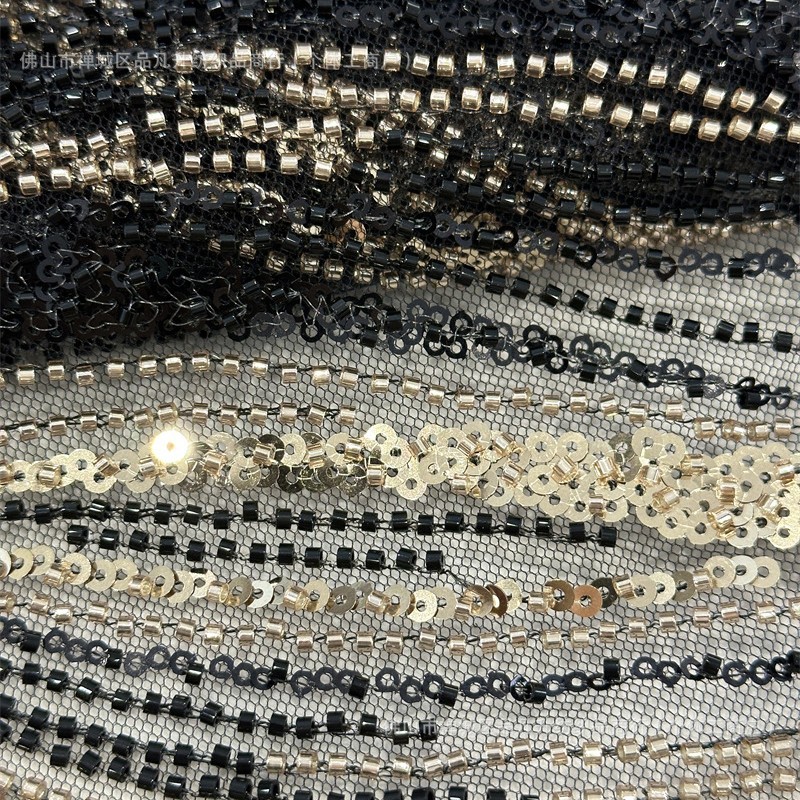 Tejido de cuentas de tubo de cuentas de sequinado tejido bordado alto estilo europeo, americano, francés vestido de cena de baile vestido de boda tejido