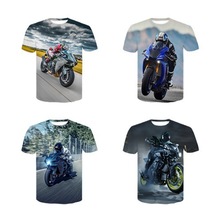 印花短袖摩托車3Dt恤圖案男士夏季新款歐美風時尚男式圓領寬松T恤