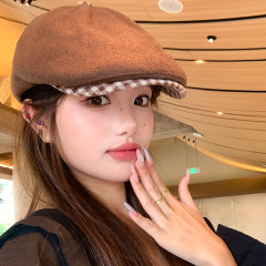 日系复古棕色前进帽女大头围显脸小报童帽文艺百搭反戴贝雷帽子潮