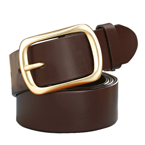 Men's belt first layer cowhide copper buckle genuine leather belt for young and middle-aged men casual simple pin buckle business jeans belt