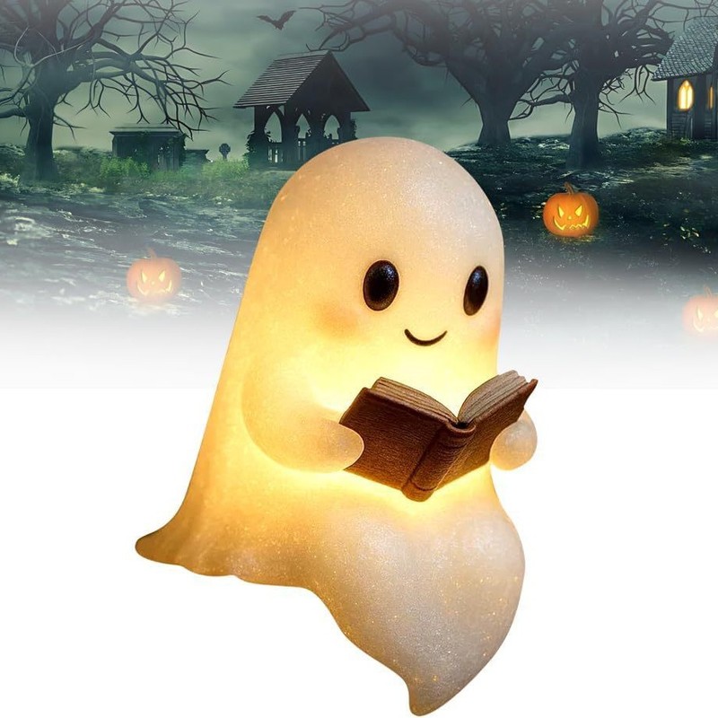 Cute Ghost Reading Book Lamp可爱的幽灵阅读书灯万圣节幽灵夜灯|undefined