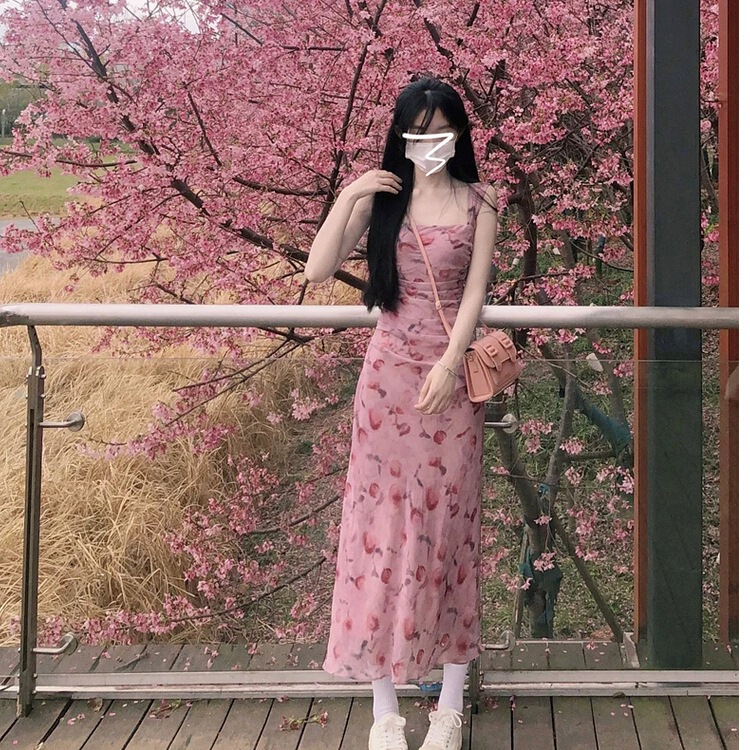 Pink Sling Floral dress Women's Summer 2025 New Fairy Elegant Slim-fit Slimming Waist Long Skirt Pink Sling Floral dress Women's Summer 2025 New Fairy Elegant Slim-fit Slimming Waist Long Skirt