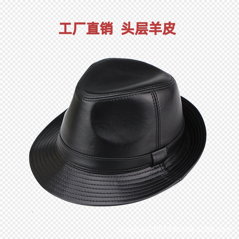 春秋头层真羊皮帽子男士礼帽绅士牛仔英伦爵士帽中老年男帽上海滩