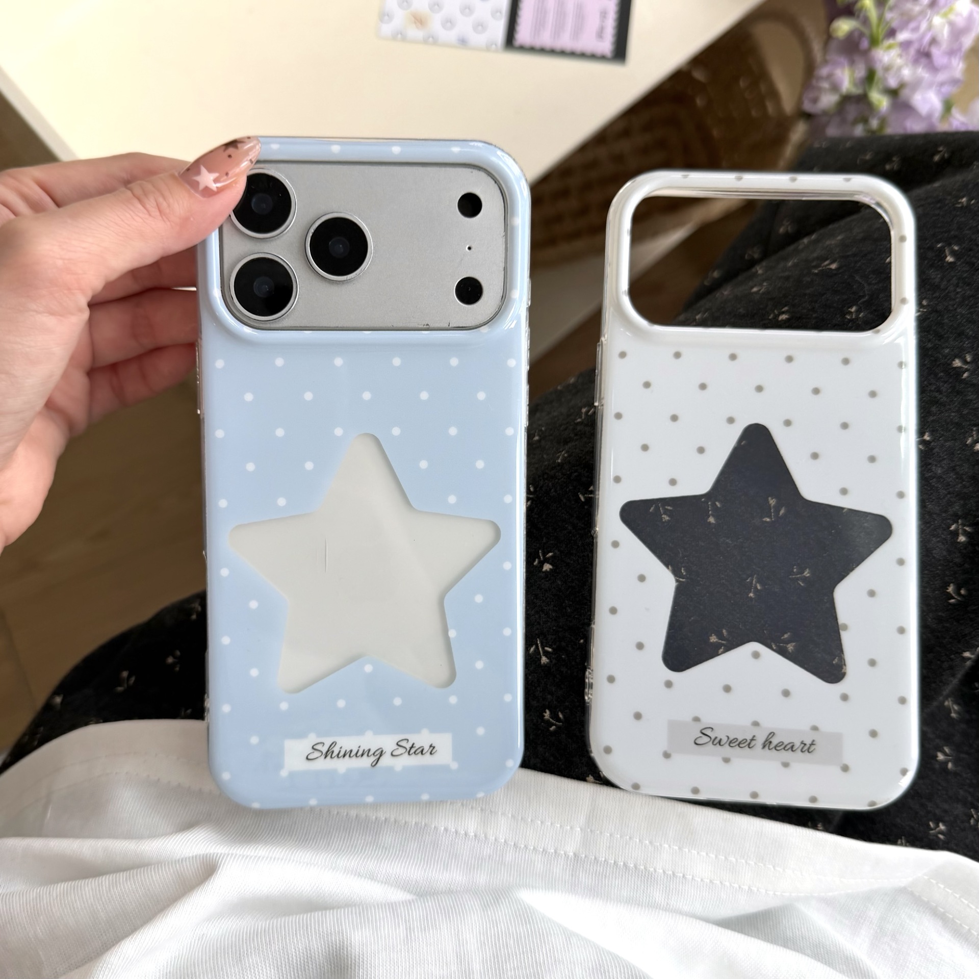 Ins Style Blue Background Polka Dot Stars Suitable for Iphone18Pro Apple 17Promax Mobile Phone Case 16 Five-Pointed Star 15