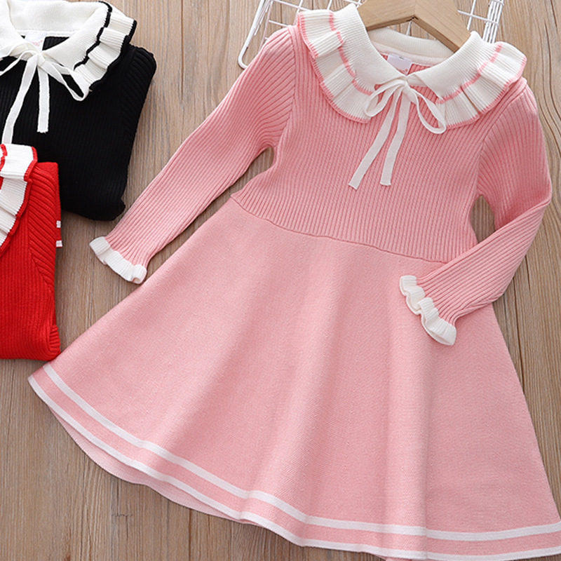Children's Autumn and Winter dress Girls' Princess Dress Long-sleeved Warm Knitted Sweater Dress Girls' Autumn Dress Trendy Brand