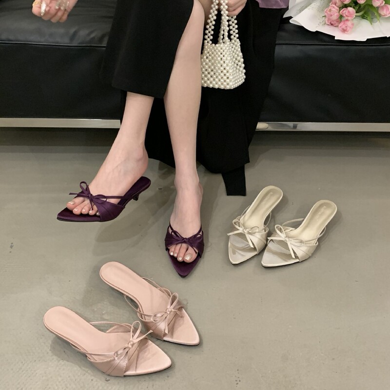 【Tax Not Included】2025 Summer New Style Rhinestone Mesh Pointed Toe Peep-Toe High Heels with Thin Heels, Sexy and Suitable for Outdoor Wear