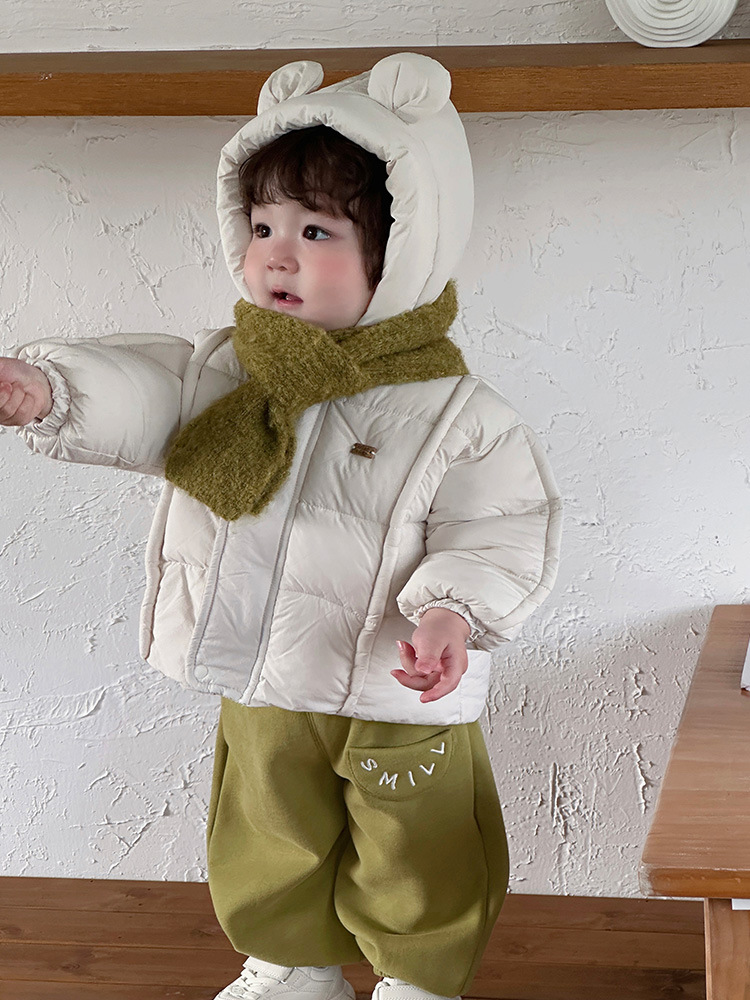 Chaqueta de algodón para bebé, ropa de invierno para hombres y bebés, oso lindo más chaqueta acolchada de terciopelo, chaqueta acolchada para bebés y niños coreanos, ropa exterior