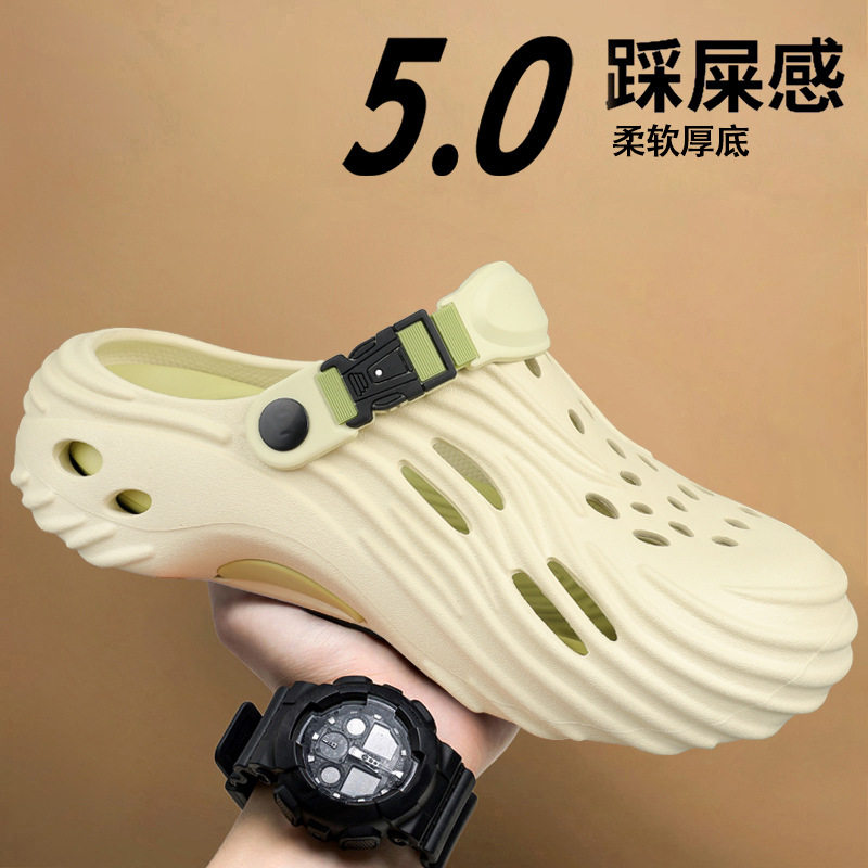 Dép sandal nam lỗ thoáng đế dày EVA chống trượt, đi biển và lái xe — Màu nâu kaki, Xanh nhạt, Đen xám