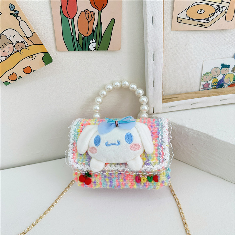 Bagos de mano de perlas para niños 2024 Año Nuevo muñecas de lana accesorios bolsos de hombro lindas chicas bolsos de mano
