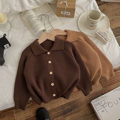 不器用な舒舒秋冬の新型男女子供のシンプルなカーディガンのセーターの小さい方の襟は純色の洋気のセーターのコートを設計します。
