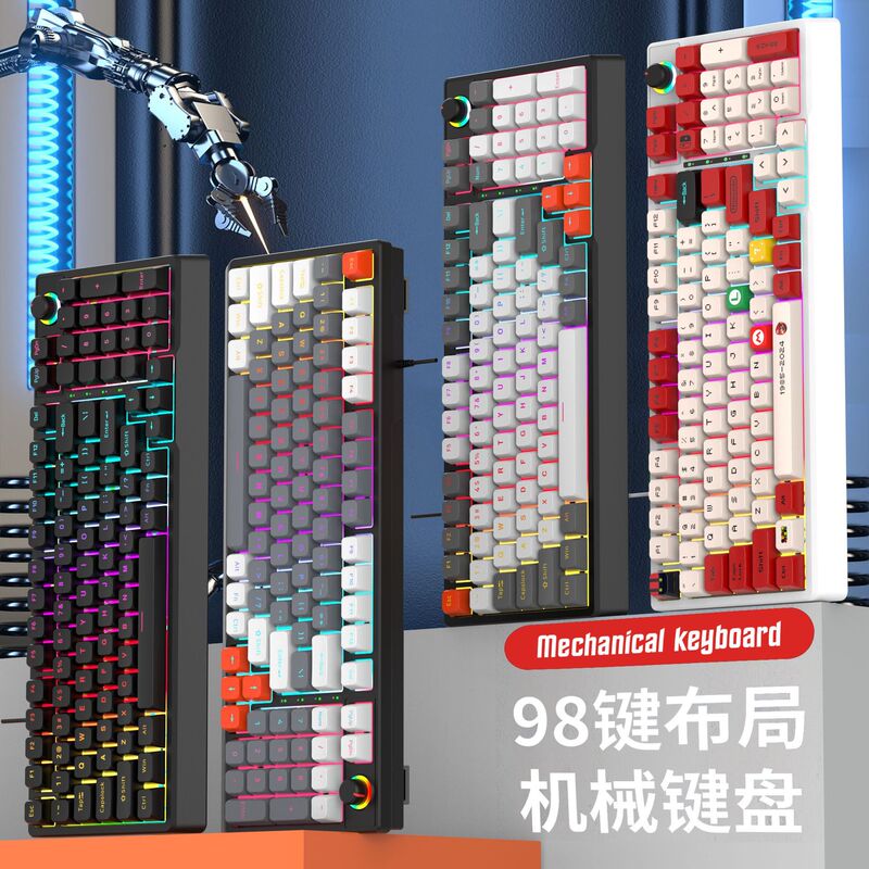 New in stock Wired Mechanical Keyboard K98 RGB Light Green Shaft 98 Key Full Key Non-impact E-sports Game Peripherals