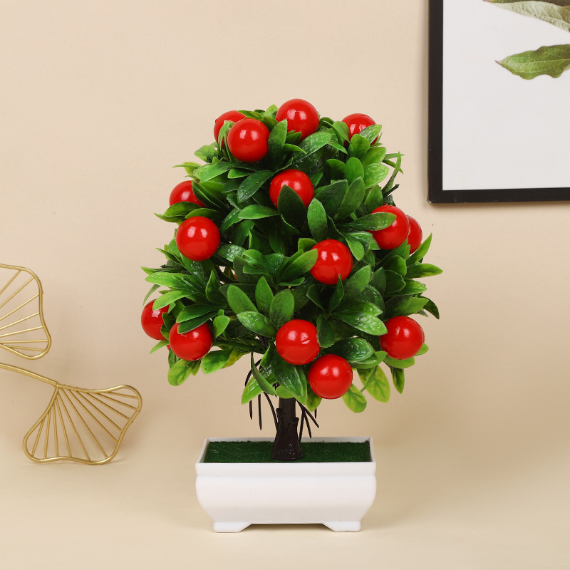 Simulación de frutas en maceta árboles ricos manzanas naranjas escritorio de imitación de plantas verdes diseño de alto nivel ornamentos en maceta