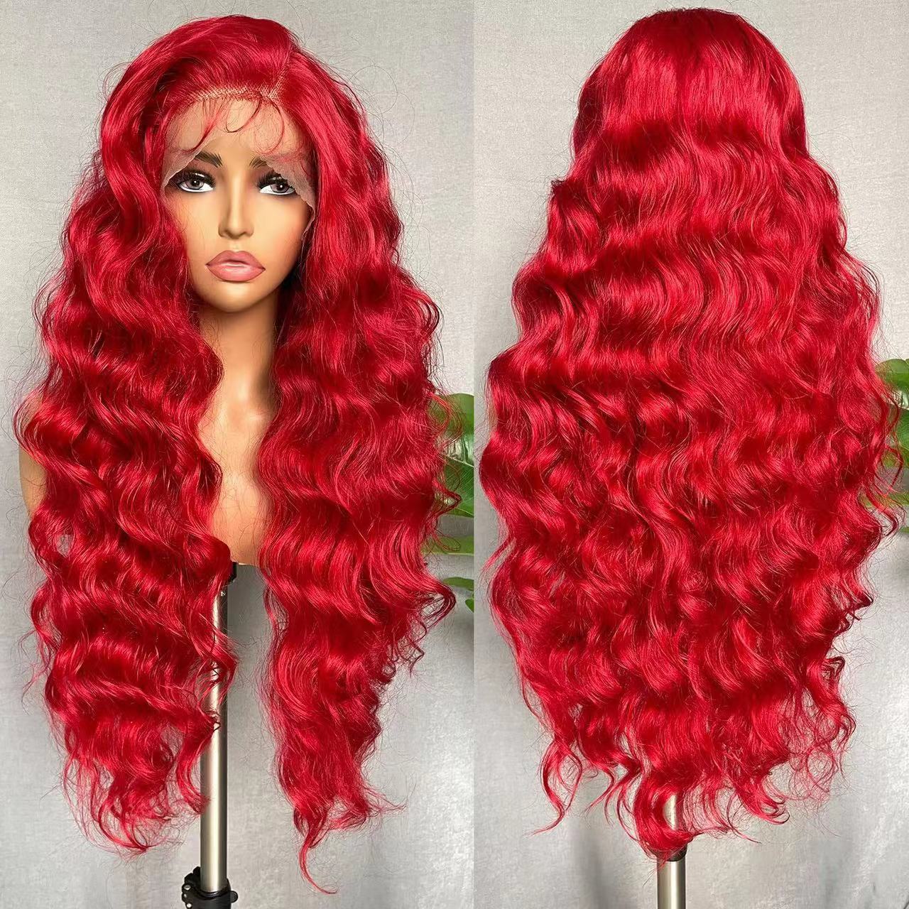 Medium parted long curly hair red