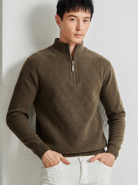 Winter solid color woolen knitted keep warm sweater with zipper