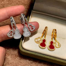 白色贝母满钻葫芦耳环轻奢高级感耳扣女设计感小众耳坠新年红耳饰