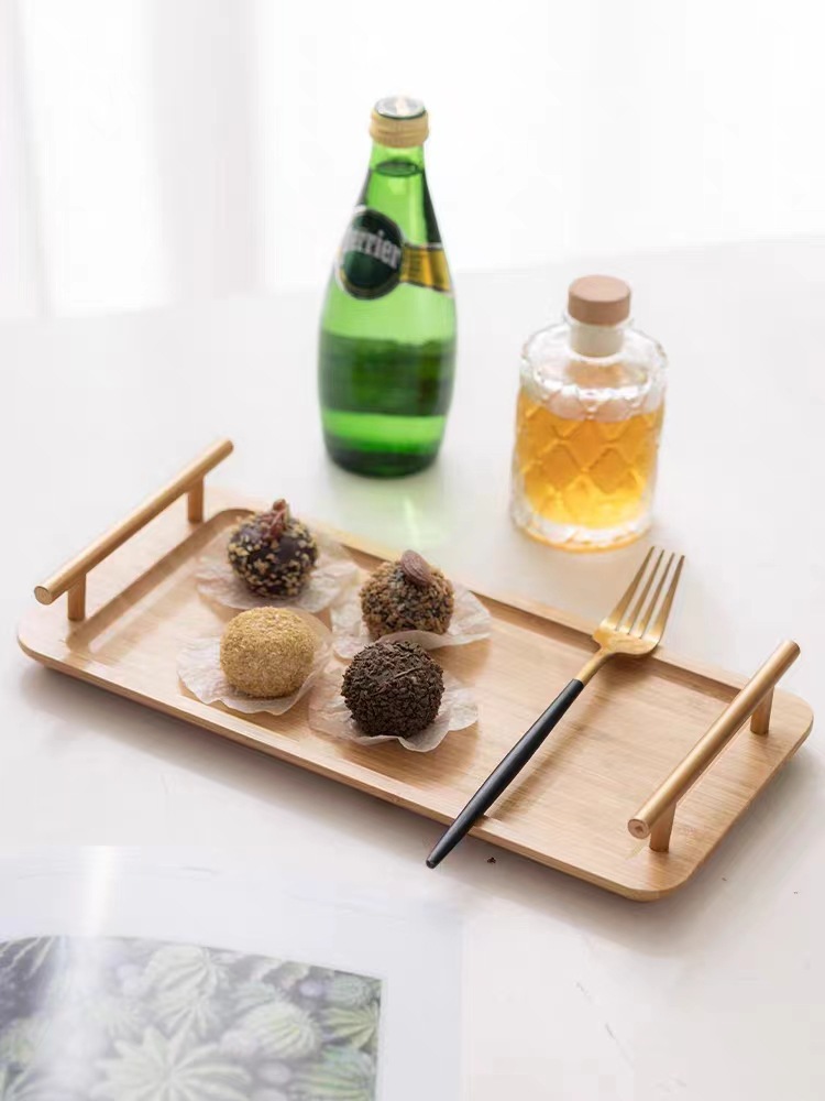 Bandeja de madera de bambú rectangular comercial hogar taza de agua bandeja con mango tarde té cena placa Hotel aromaterapia placa