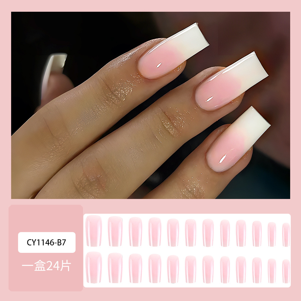 24 piezas de uñas largas rosas, chicas calientes europeas y americanas, parches de uñas simples, uñas francesas dulces calientes image 3