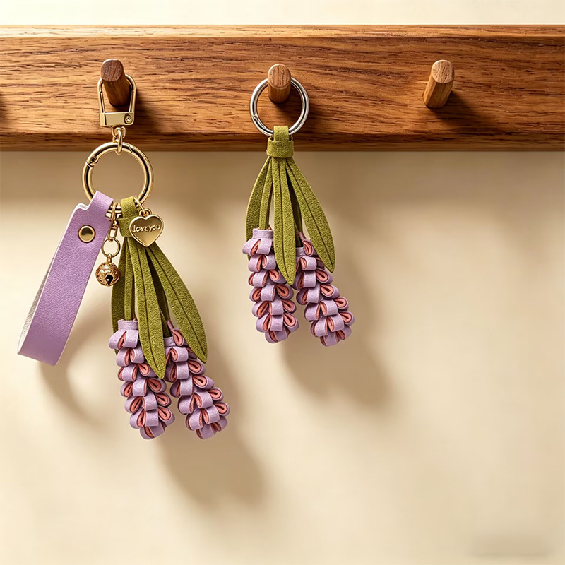 Purple Lavender Leather Keychain Waiting for Love, Eternal Romantic Pendant, Fresh Bag Accessory for Lovers Purple Lavender Leather Keychain Waiting for Love, Eternal Romantic Pendant, Fresh Bag Accessory for Lovers