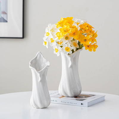 新品创意荷口大花器家居客厅鲜花艺术插花水养花瓶陶瓷装饰品摆件