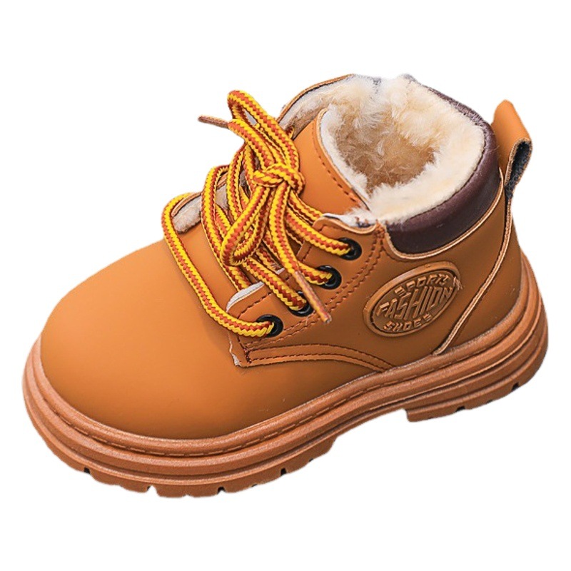 Botas amarillas para niños, estilo nuevo de invierno 2025, botas Martin para niños y niñas, botas cortas antideslizantes para niños medianos y grandes, botas para bebés y niños pequeños