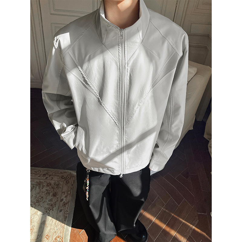 American-Style Deconstructed Straight-Shoulder Jacket for Men, Spring Cleanfit Short Stand-Collar Softshell Windbreaker, Cool Flight Jacket