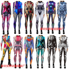 2024アマゾンのハロウィンのコスプレ長袖のガードルのデジタルプリントの骨格の連体のズボンの連体の服