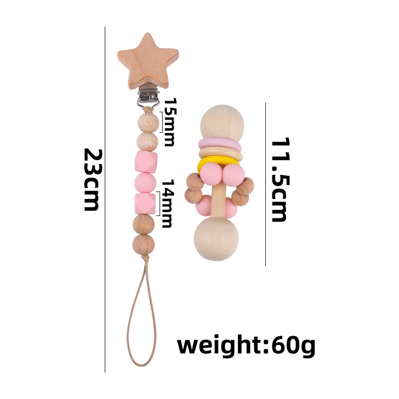 Creativo nuevo bebé suministros de madera niños jugar sonajero herramientas mordedor bebé ejercicio interactivo cuentas de silicona chupete cadena
