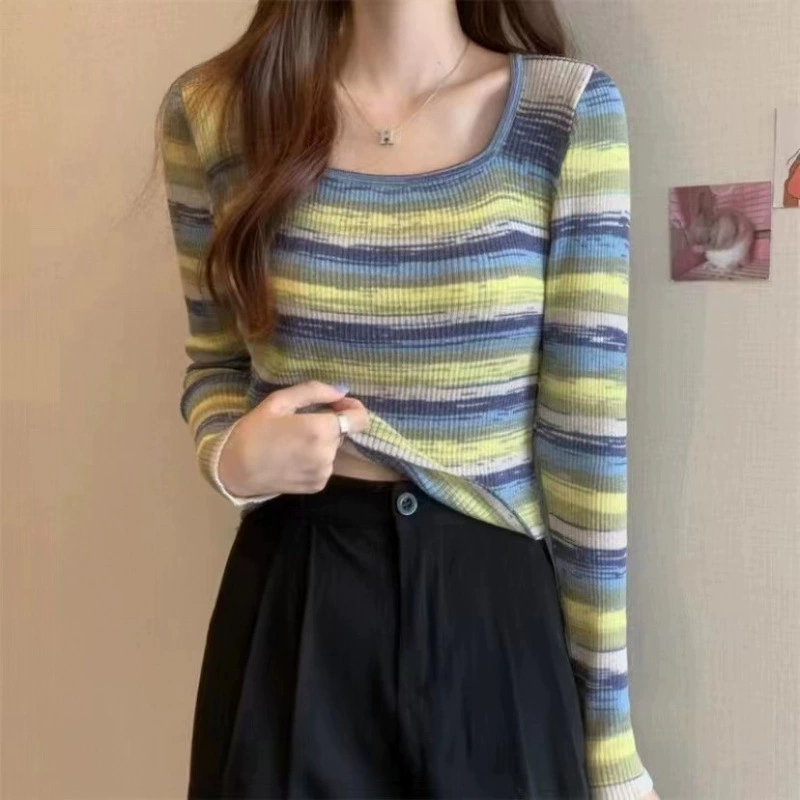 Spring long-sleeve, sexy knitted sweater, fitted